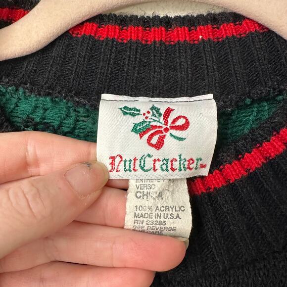 Sm Vtg Nutcracker USA Made Acrylic Christmas Sweater Tree & Bears Holiday Knit - Picture 3 of 6